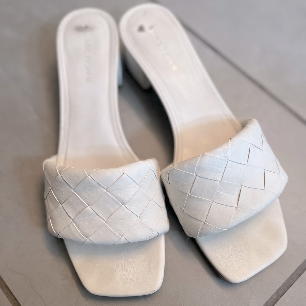 Marc Fisher white heeled slides